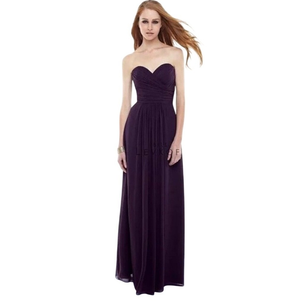 Bill Levkoff Women’s Chiffon Dress Purple Strapless Sweetheart Pleated Gown 10